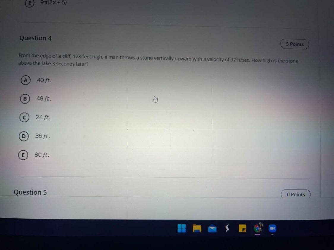 E 9TI(2X + 5) Question 4 5 Points From the edge