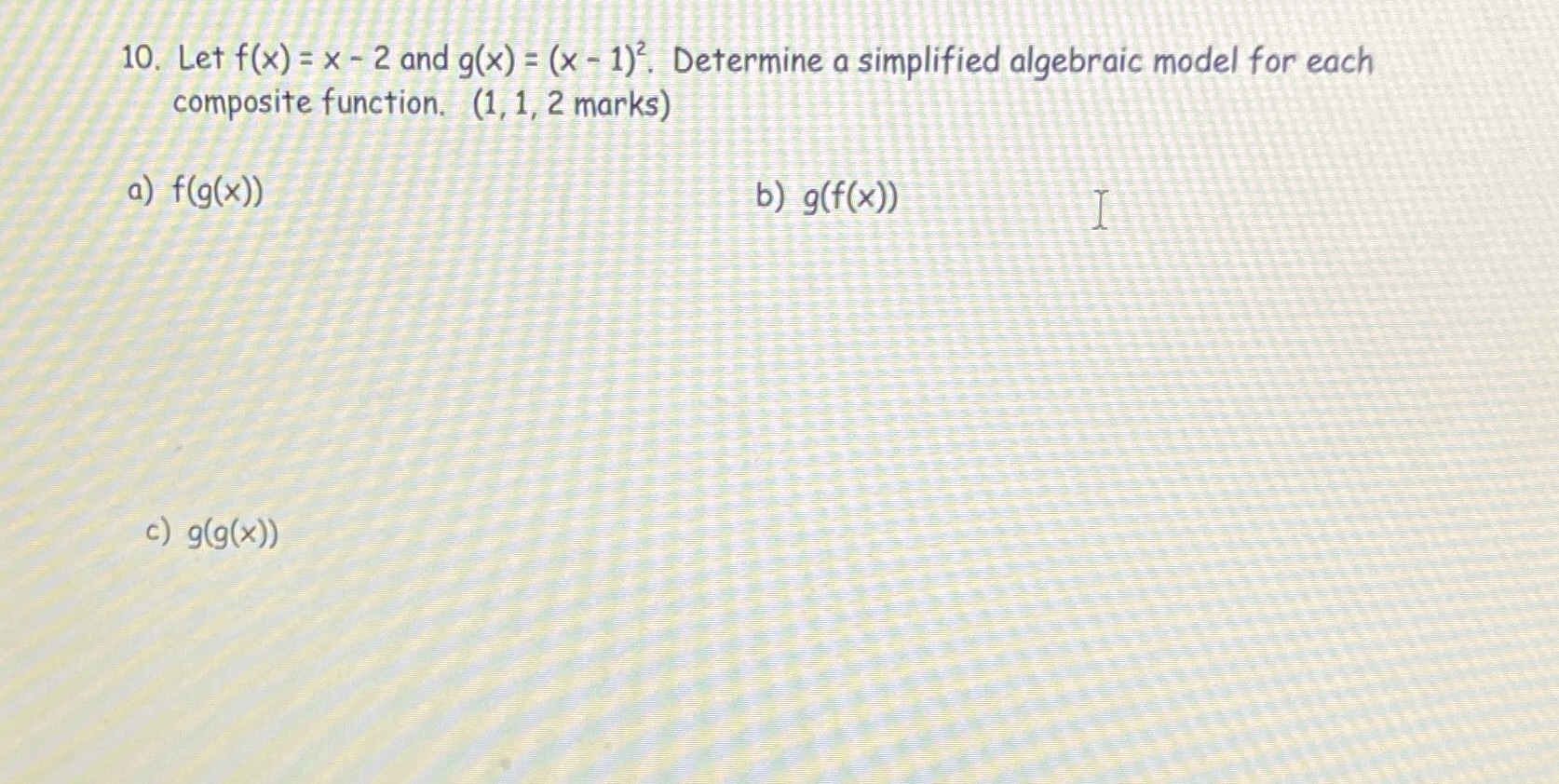 2 and g(x) = (x - 1), Determine a simplified algebraic model