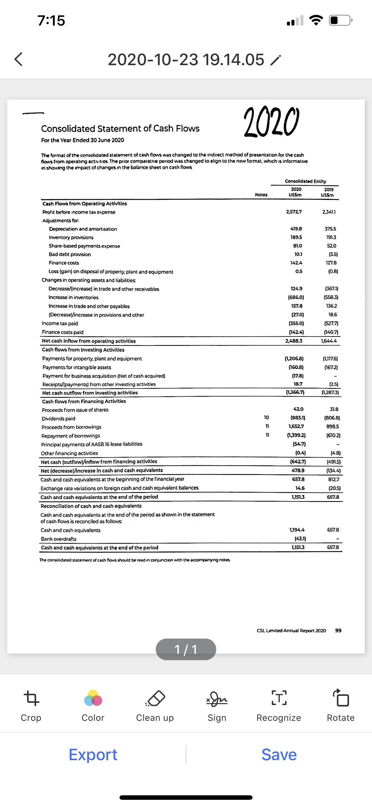 and Earnings Per share 7:13 K 2020-10-23 19.12.36 / Consolidated Balance Sheet