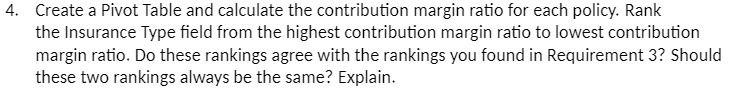 4. Create a Pivot Table and calculate the contribution margin ratio