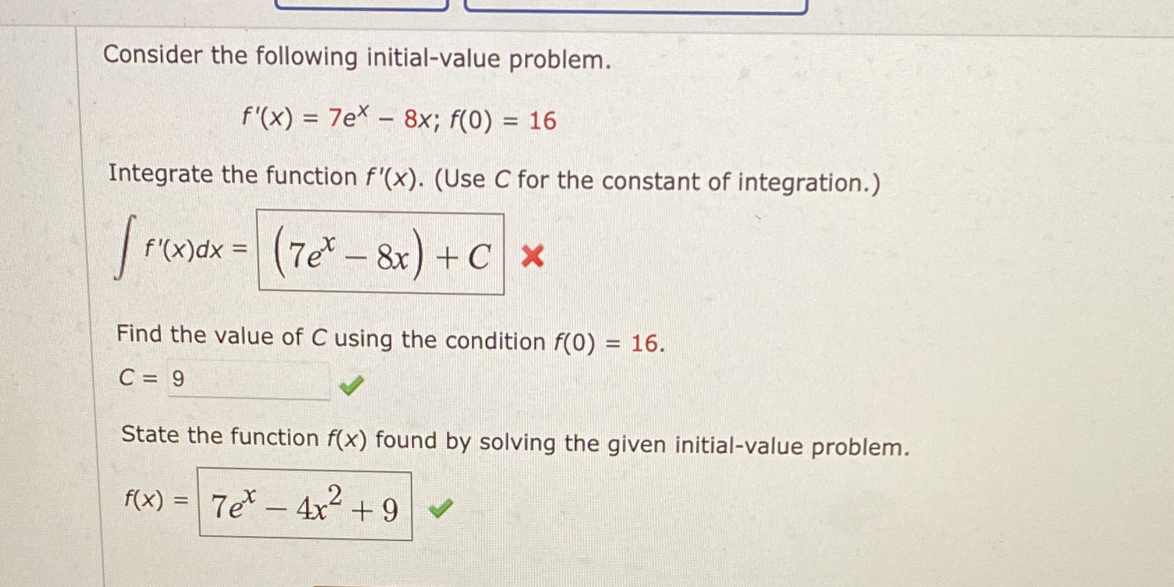 = 16 Integrate the function f'(x). (Use C for the constant of