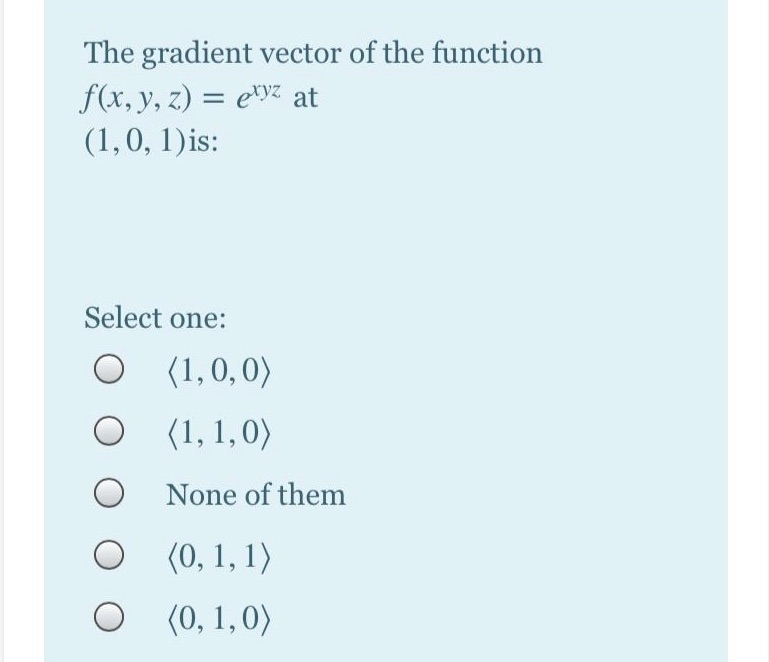  The gradient vector of the function f(x, y, z) = eryz