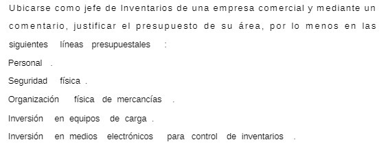 Ubicarse como jete de Inventarios de una empresa comercial y mediante un