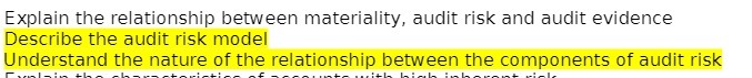 Explain the relationship between materiality, audit risk and audit evidence Describe