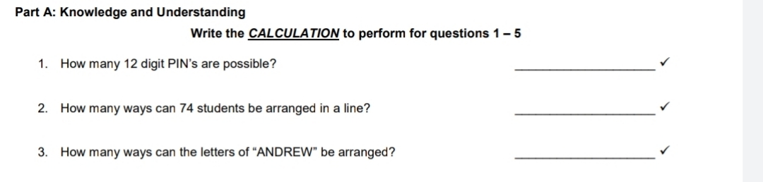 the CALCULATION to perform for questions 1 - 5 1. How many