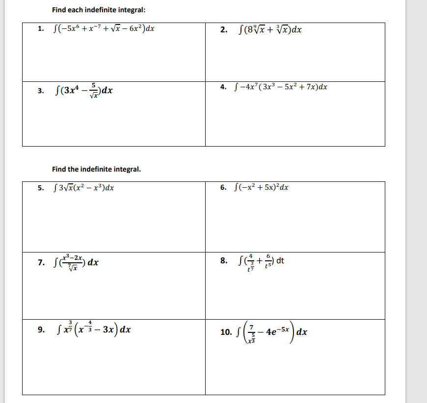 3. Find the indefinite integral. J 3v'7(x2 x3)dx 5. ;2) dx 9.