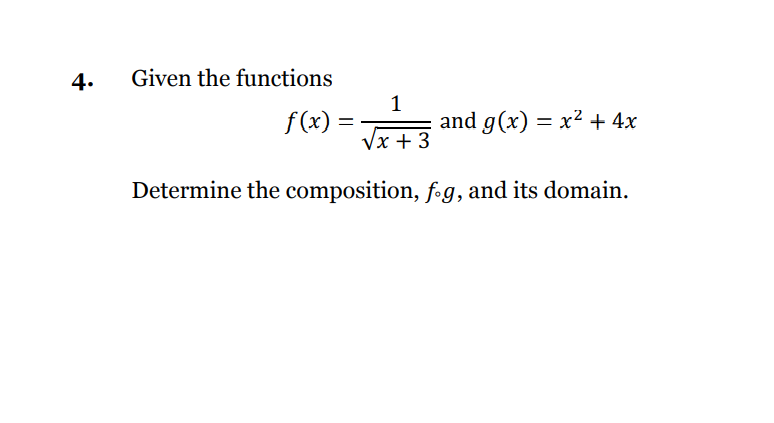 =xz+4x m 9\" Determine the composition, fog, and its domain