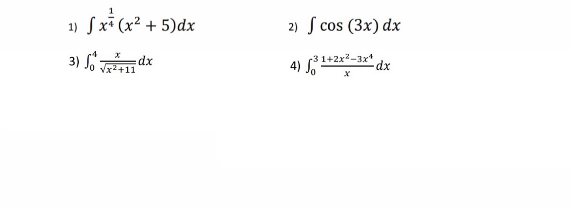 1 1) f x; (x2 + 5)dx dx 2) J cos (3x)