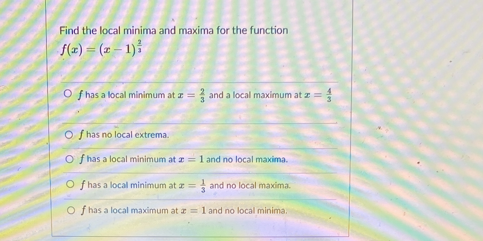 Find the local minima and maxima for the function f(ac) =