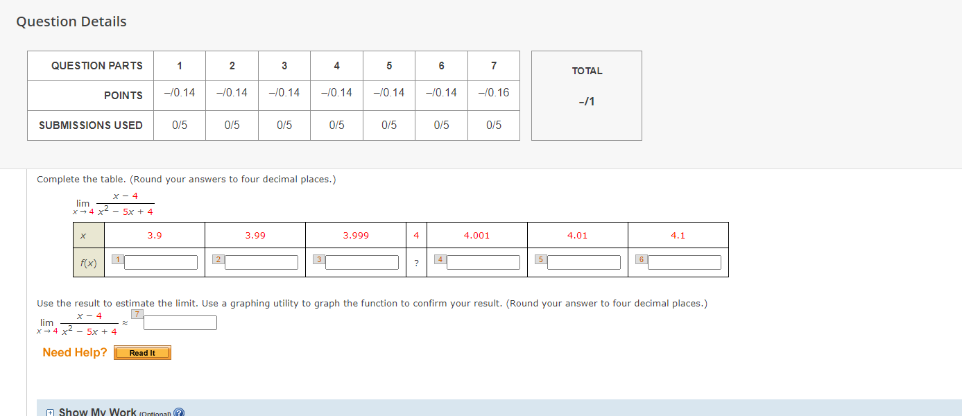4 _/0.14 5 /0.14 6 _/0.14 7 16 Complete the table. (Round
