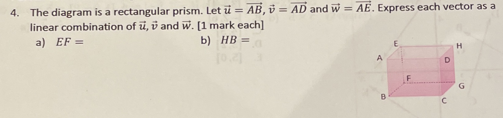 v = AD and w = AE. Express each vector as a