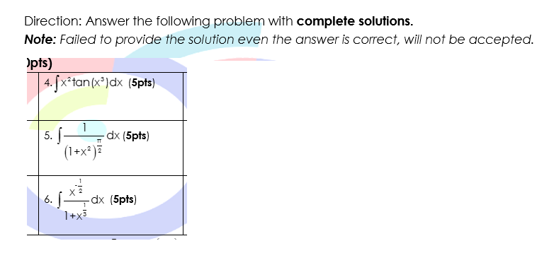  Direction: Answer the following problem with complete solutions. Note: Failed to