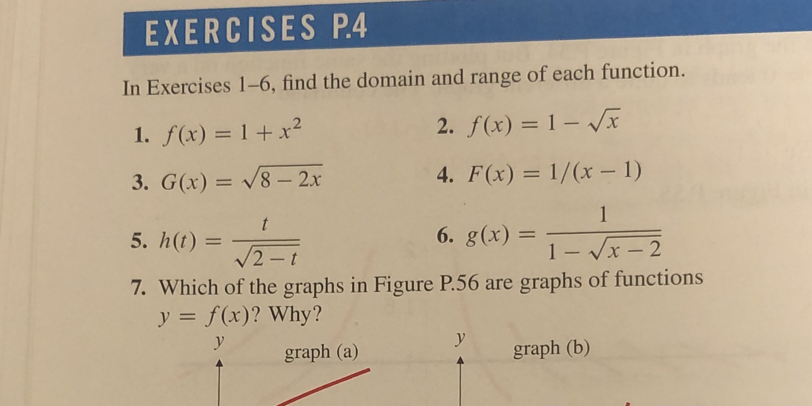 Exercises 1-6, find the domain and range of each function. 1. f