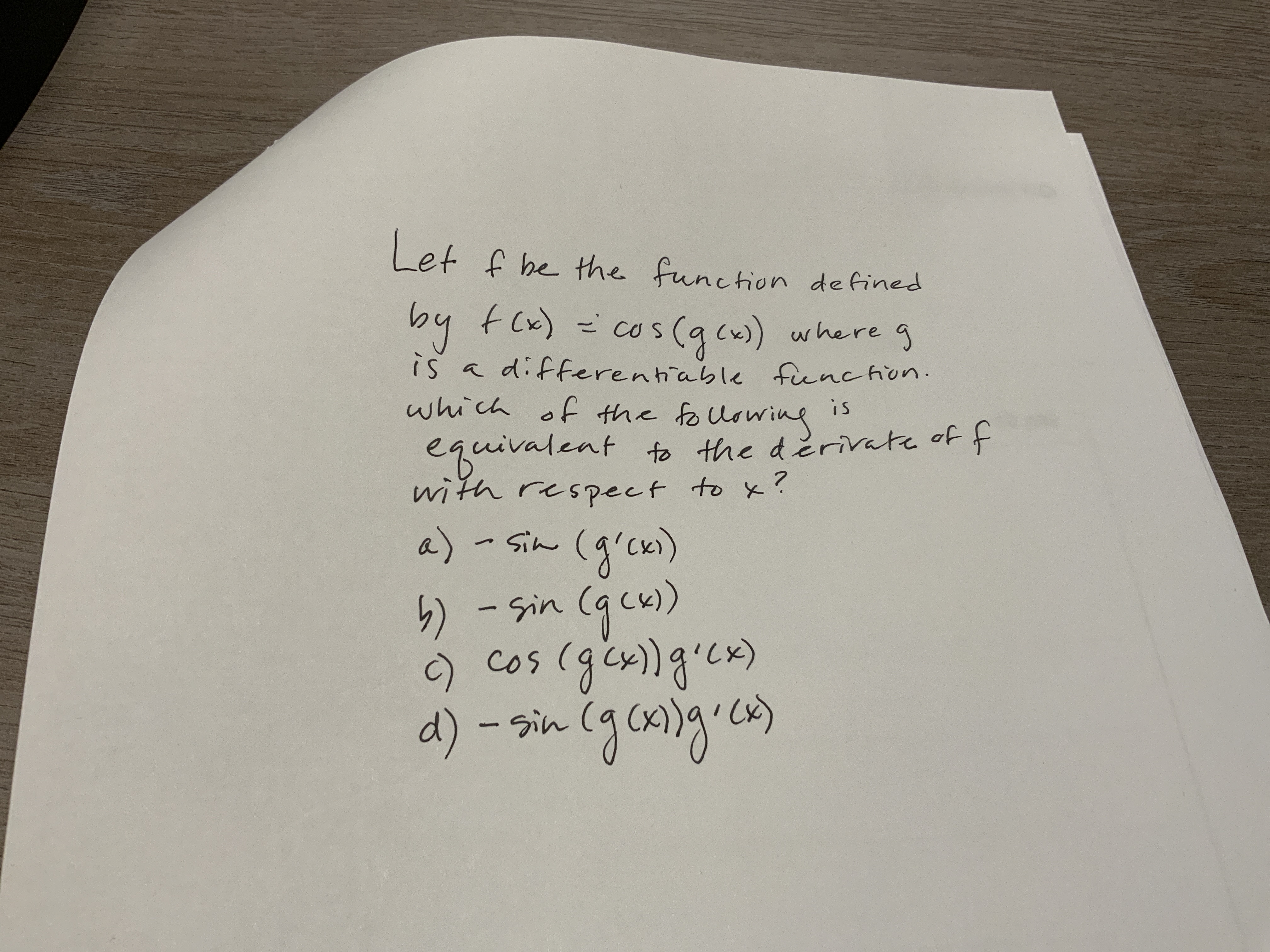 cos ( q(x)) where g is a differentiable function. which of the