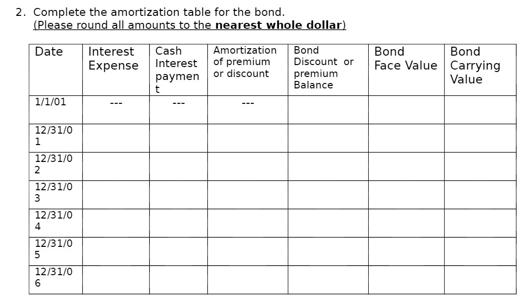 amounts to the nearest whole dollar) Date Interest Cash Amortization Bond Bond