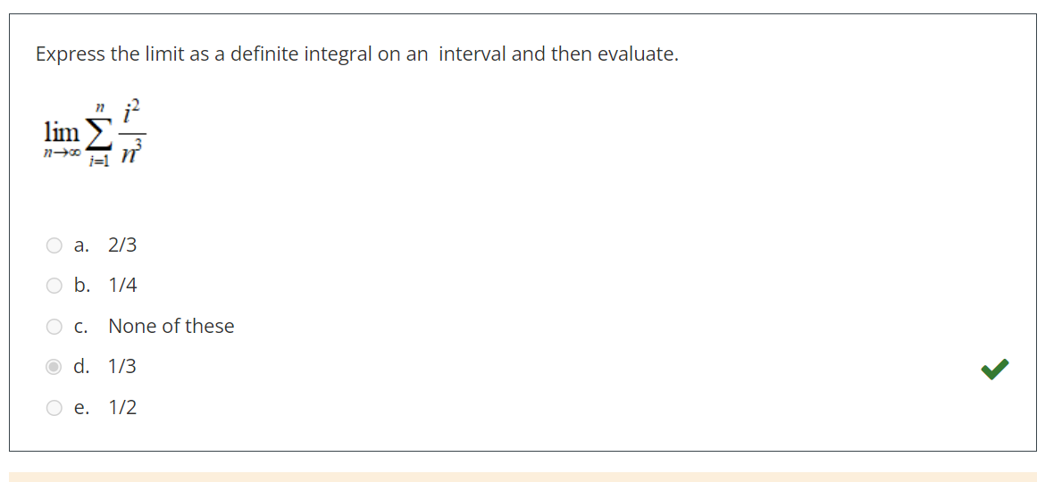  Express the limit as a definite integral on an interval and