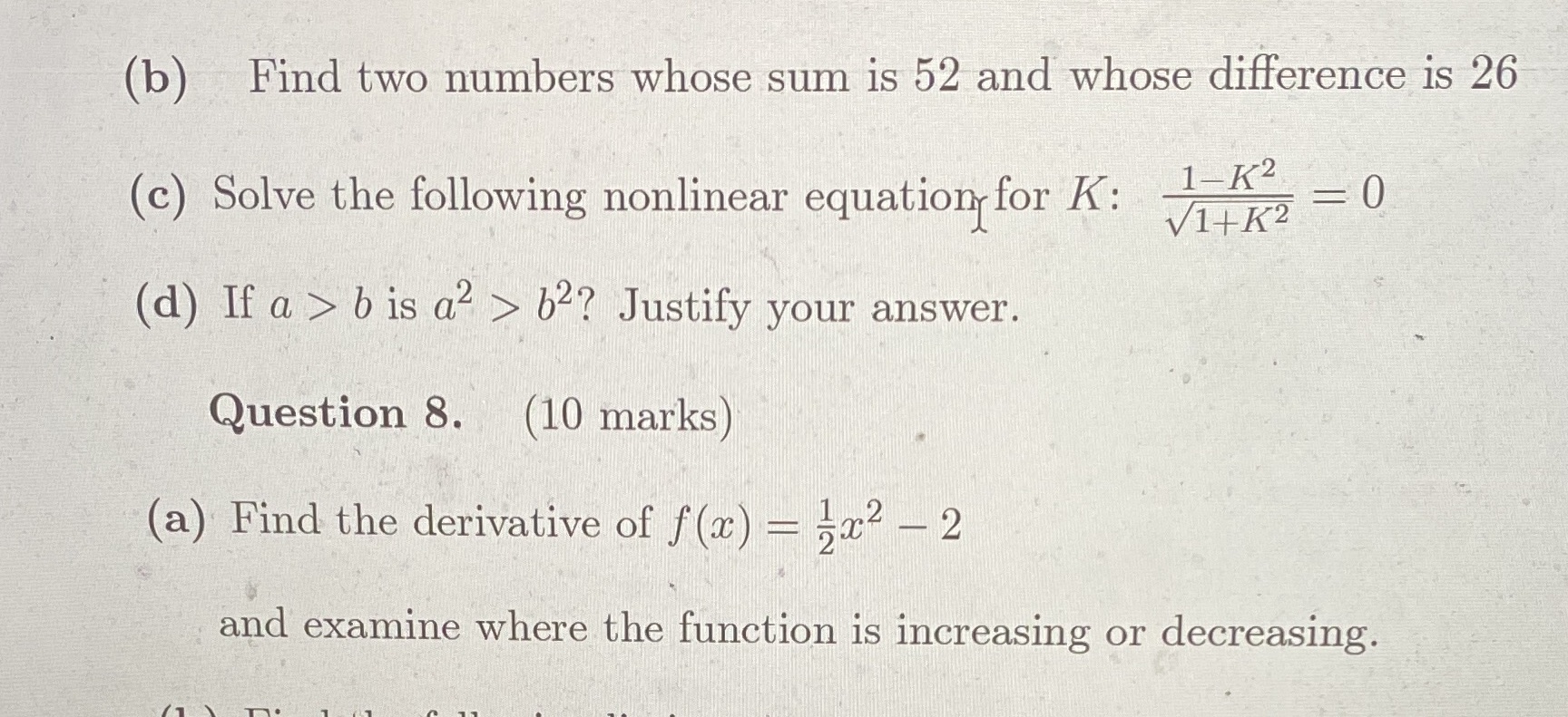 is 26 (c) Solve the following nonlinear equation for K: 1-K2 VI+K2