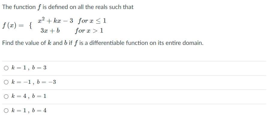 f (ac) = x2 + kx - 3 for x 1 3x