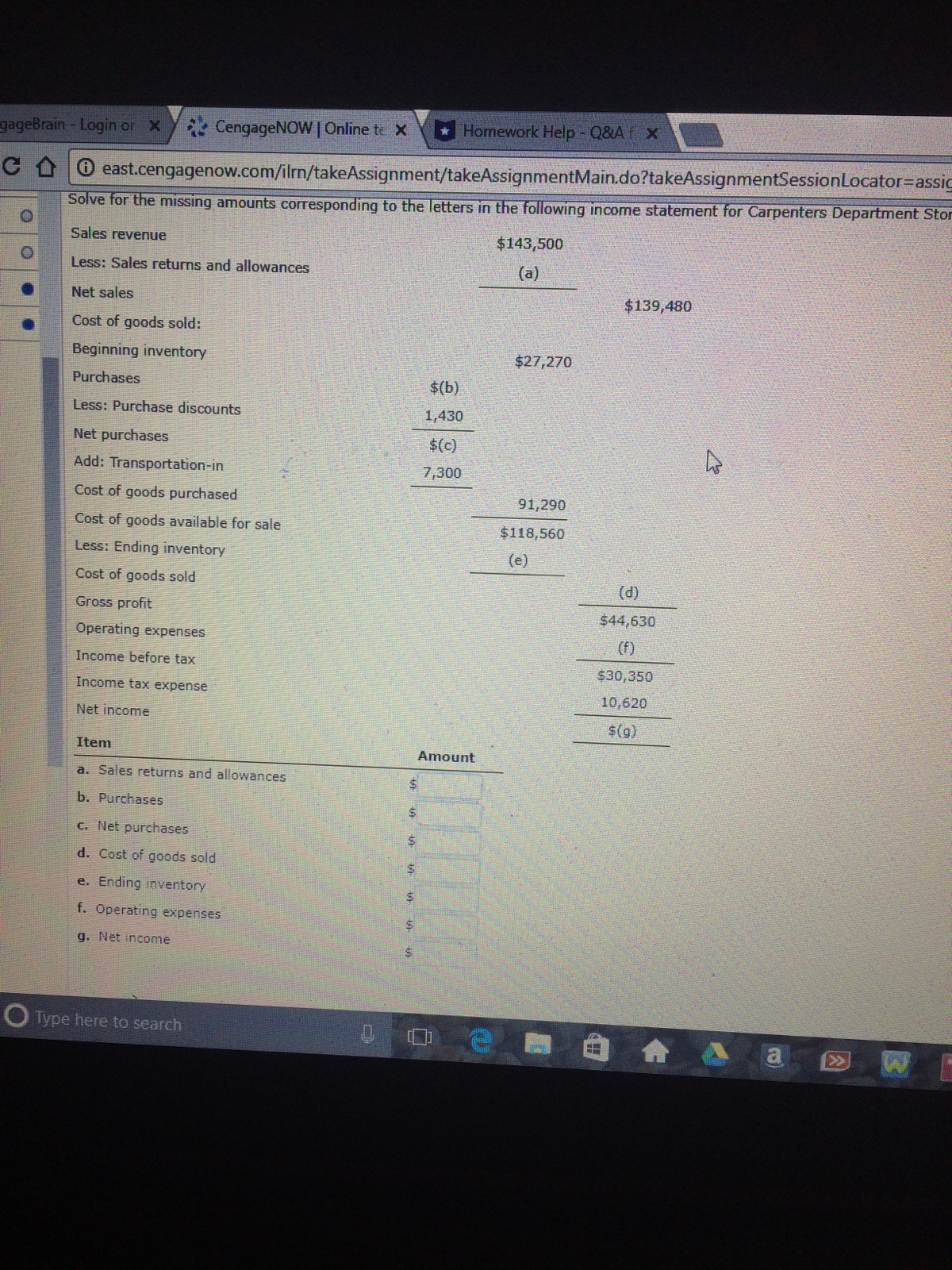 following income statement for Carpenters Department Store Inc.