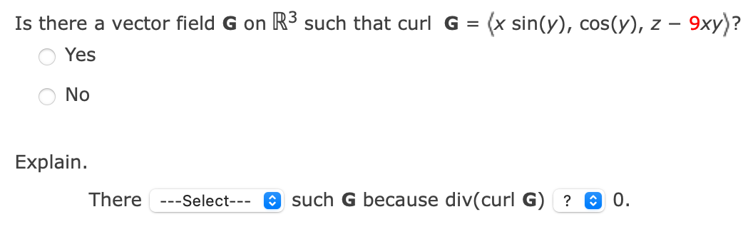 Is there a vector field G on R3 such that curl G