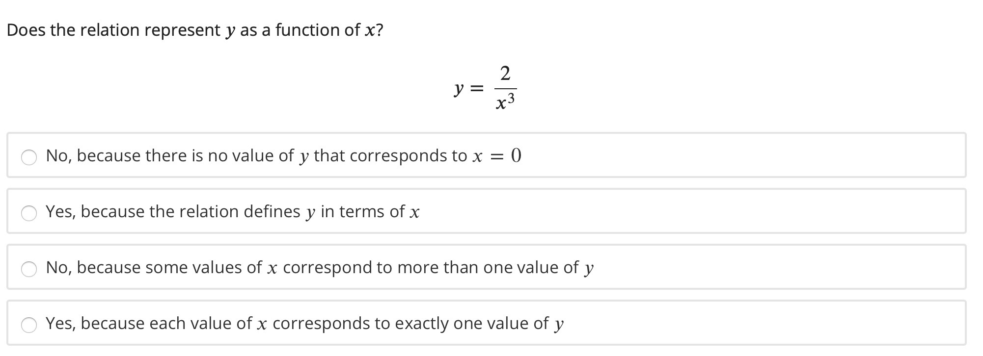  Does the relation represent y as a function of x? 2