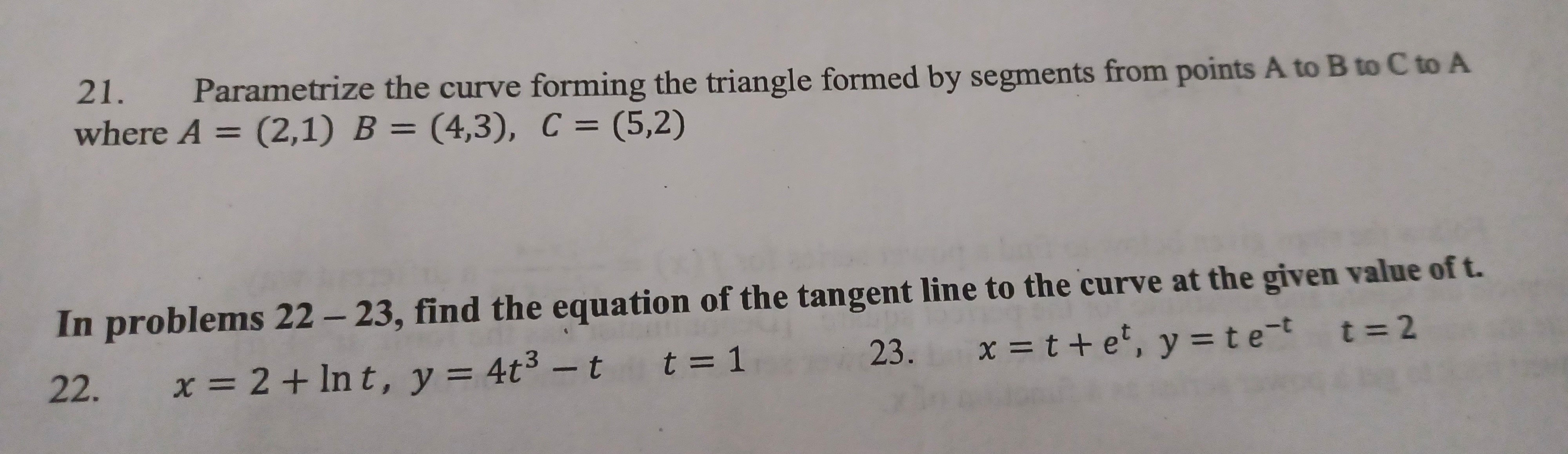  21. Parametrizationming the triangle formed by segments from points A to