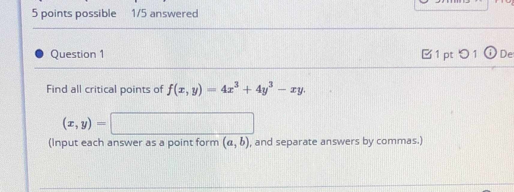 Please answer quickly and correctly 5 points possible 1/5 answered Question