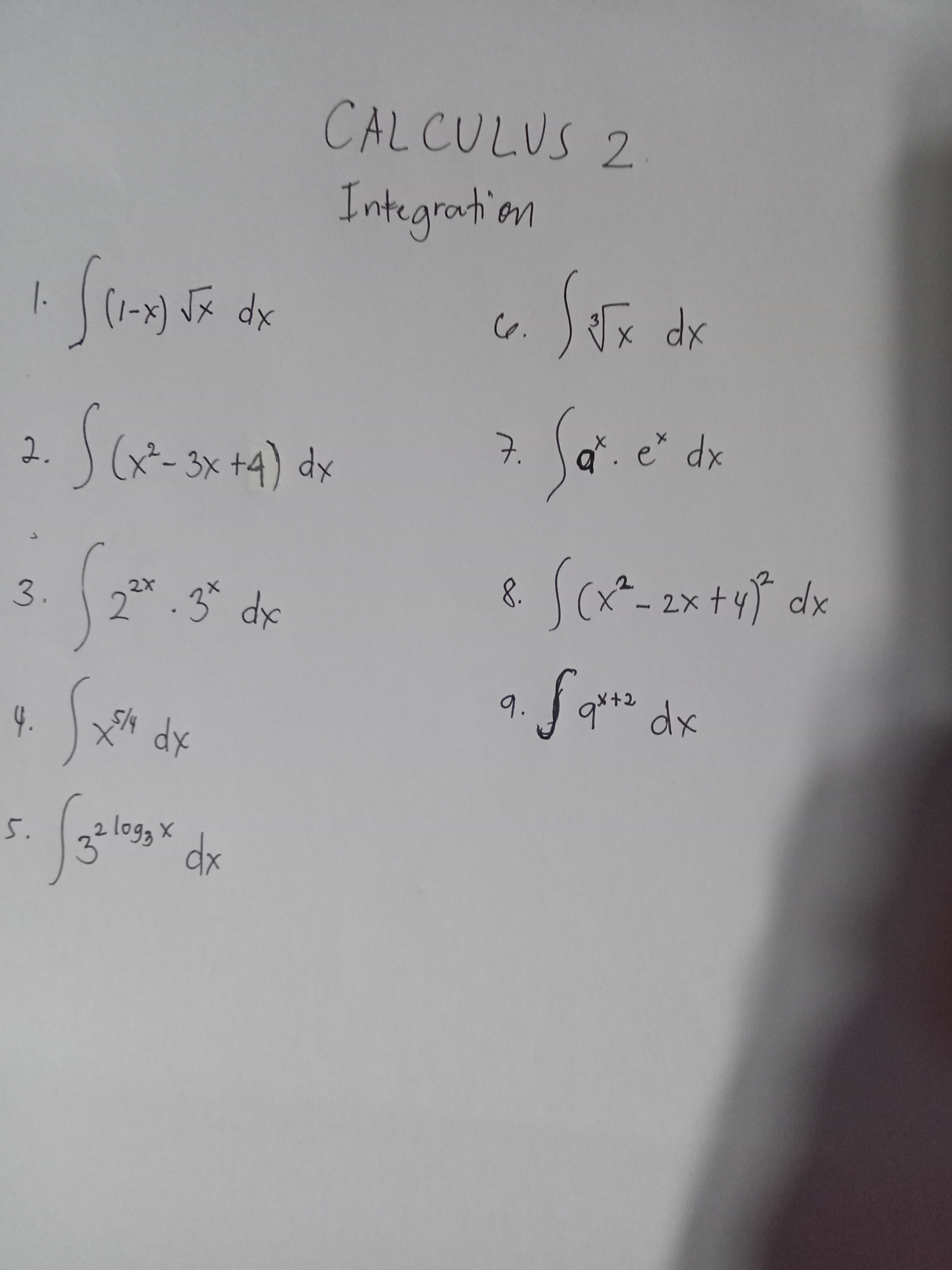  CALCULUS 2 Integration 1. (1- x ) JX dx " .