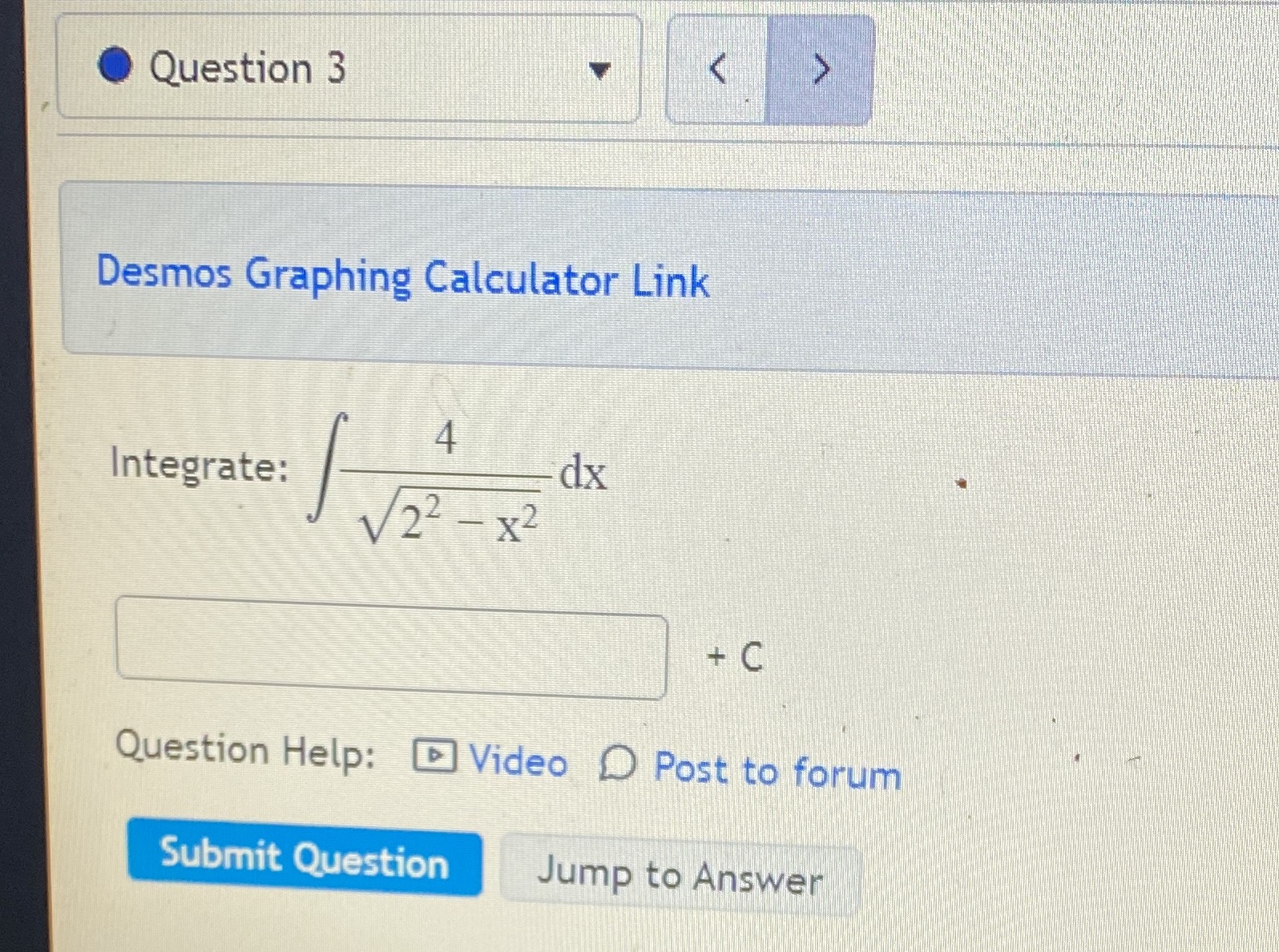 V 24 - x2 + C Question Help: [Video D Post to