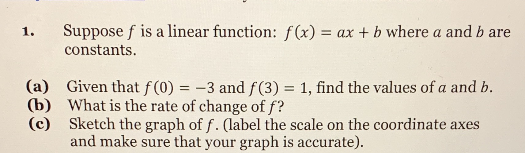 1. Suppose f is a linear function: f (x) = ax