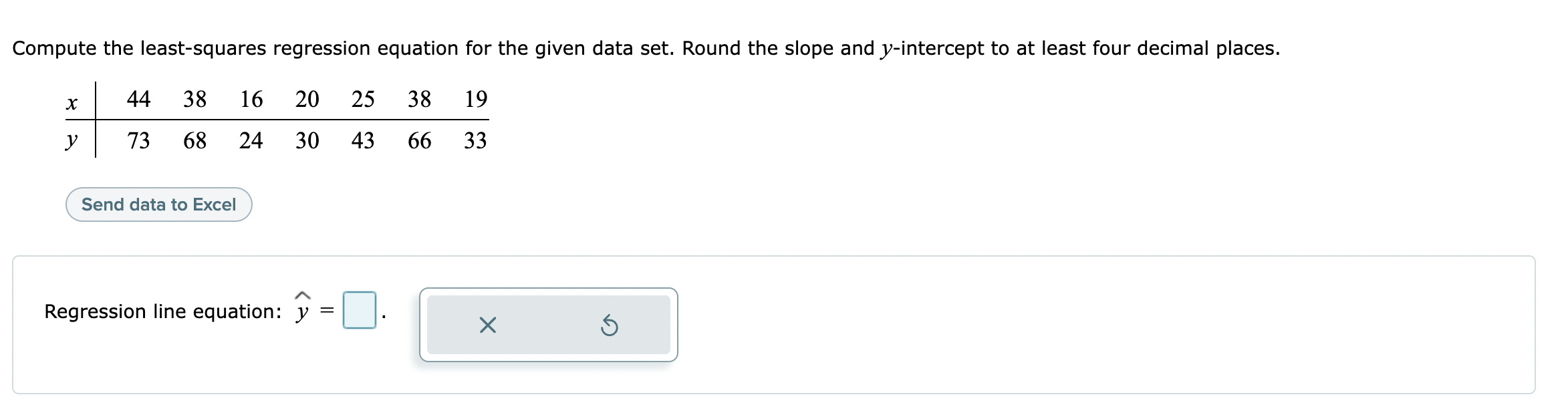 the slope and y-intercept to at least four decimal places. x 44