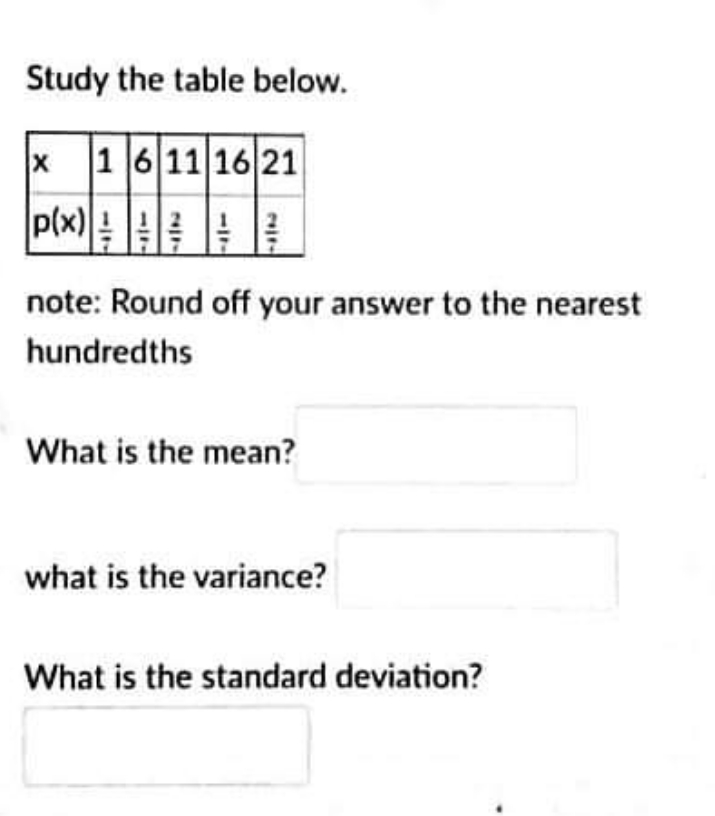  Please answer Study the table below. It 111621 nix) % 4: