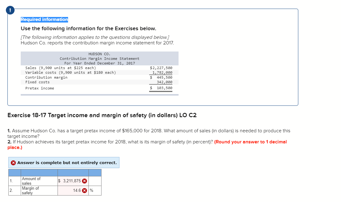of sales, and margin of safety, please show me your work thank