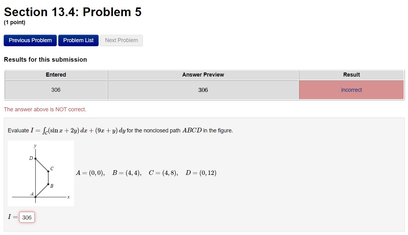  Section 13.4: Problem 5 (1 point) Previous Problem Problem List Next