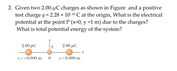 positive test charge g =2.28 x 10-! C at the origin, What
