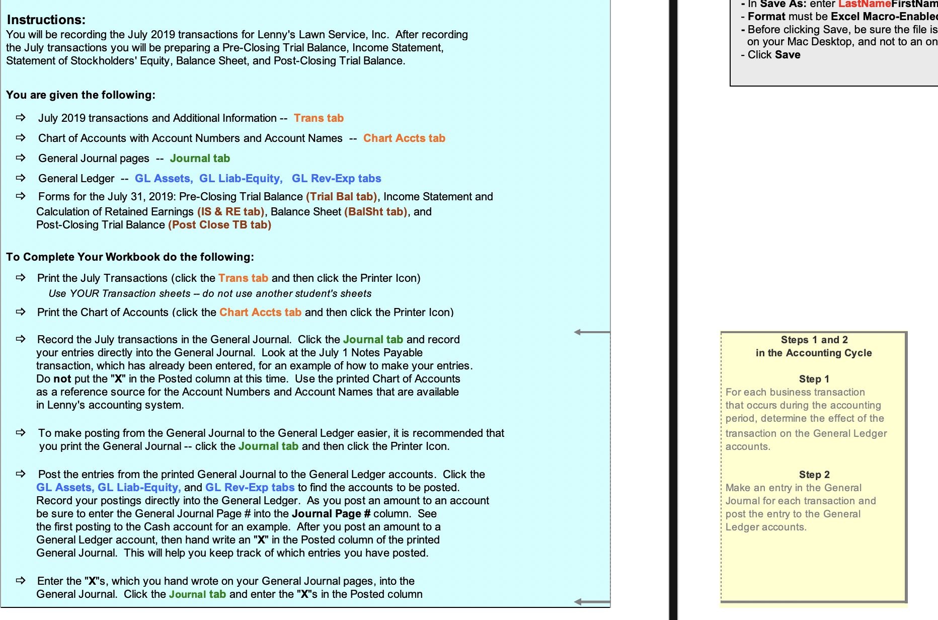 (Post Close TB tab) To Complete Your Workbook do the following: us