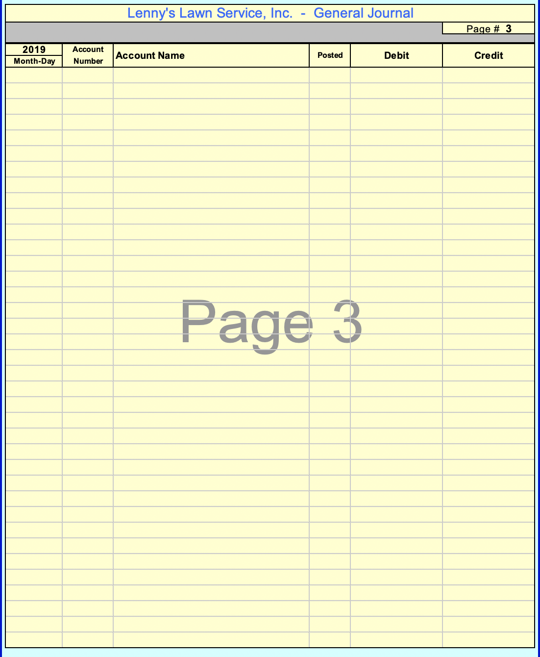 Account Numbers and Account Names that are available in Lenny's accounting system.