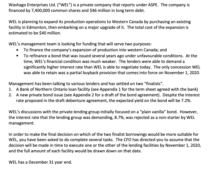 note for each of the finalist borrowing options, that could be included