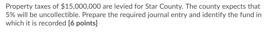 $15,000,000 are levied for Star County. The county expects that 5% will