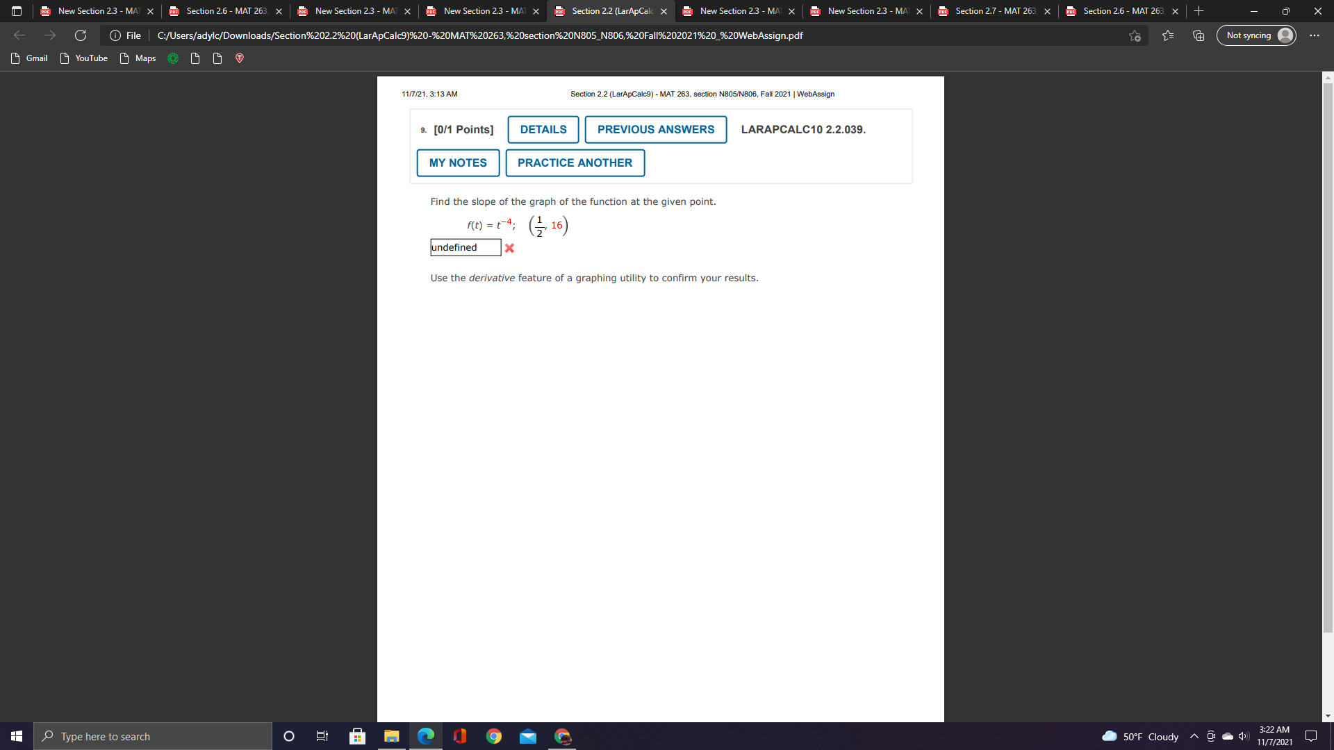 x Por Section 2.6 - MAT 263, X New Section 2.3 -
