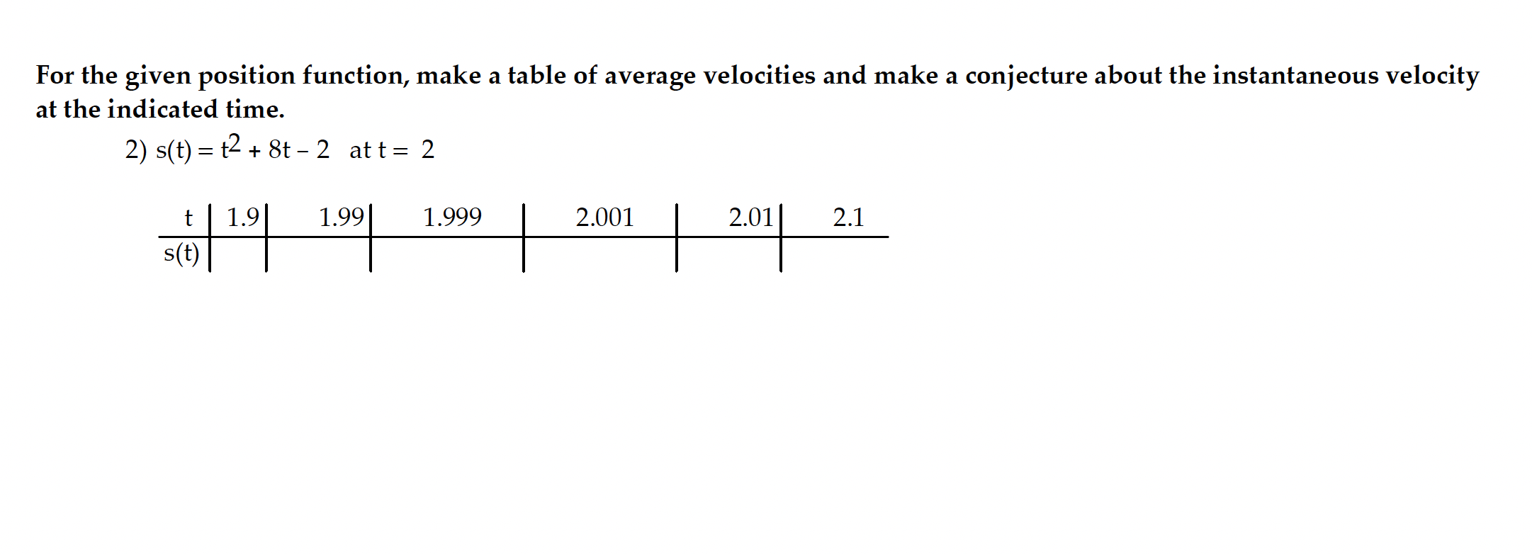 and make a conjecture about the instantaneous velocity at the indicated time.