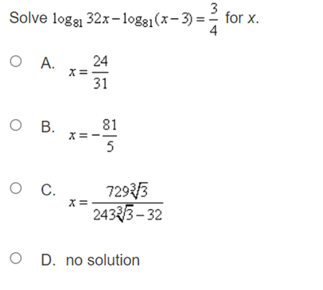 O C. 7293/3 X= 2433/3-32 O D. no solutionHow many discontinuities does