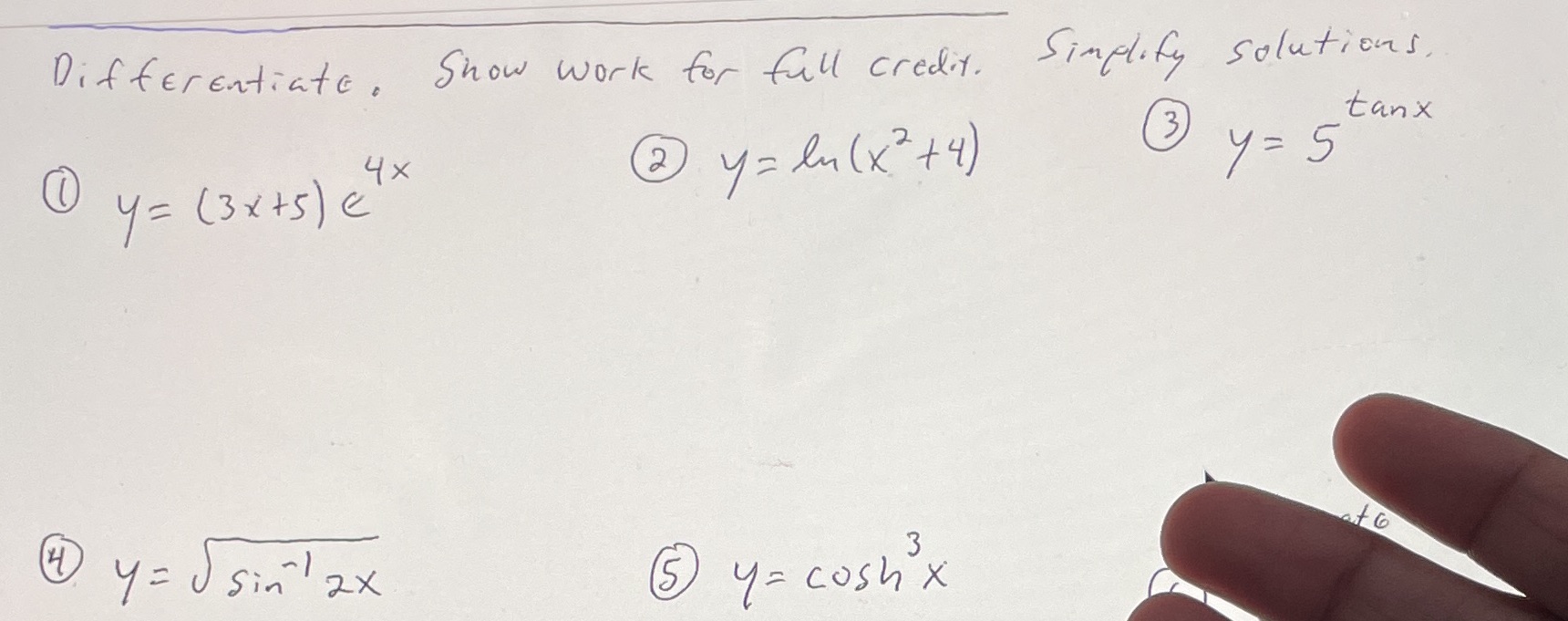 full credit. Simplify solutions, tan x 2 y= lu (x2 +4 )