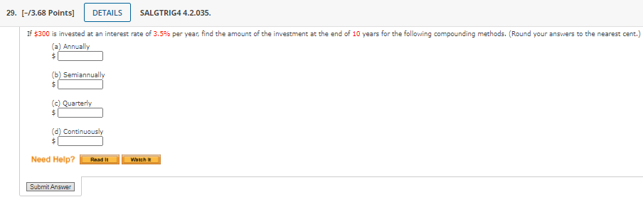 filling in the amounts to which the investment grows at the indicated