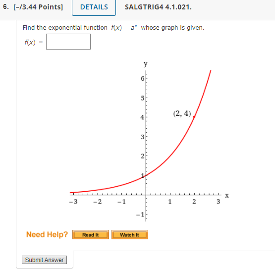DETAILS 5ALGTRIG4 4.1.DD2. Match the exponential function with its graph. I y