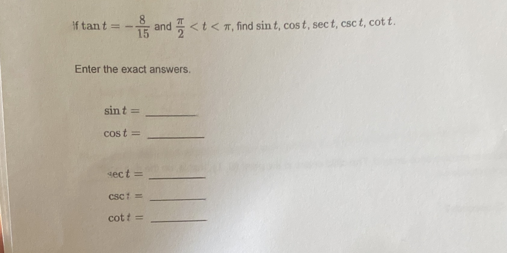 If tant = - 8 15 and