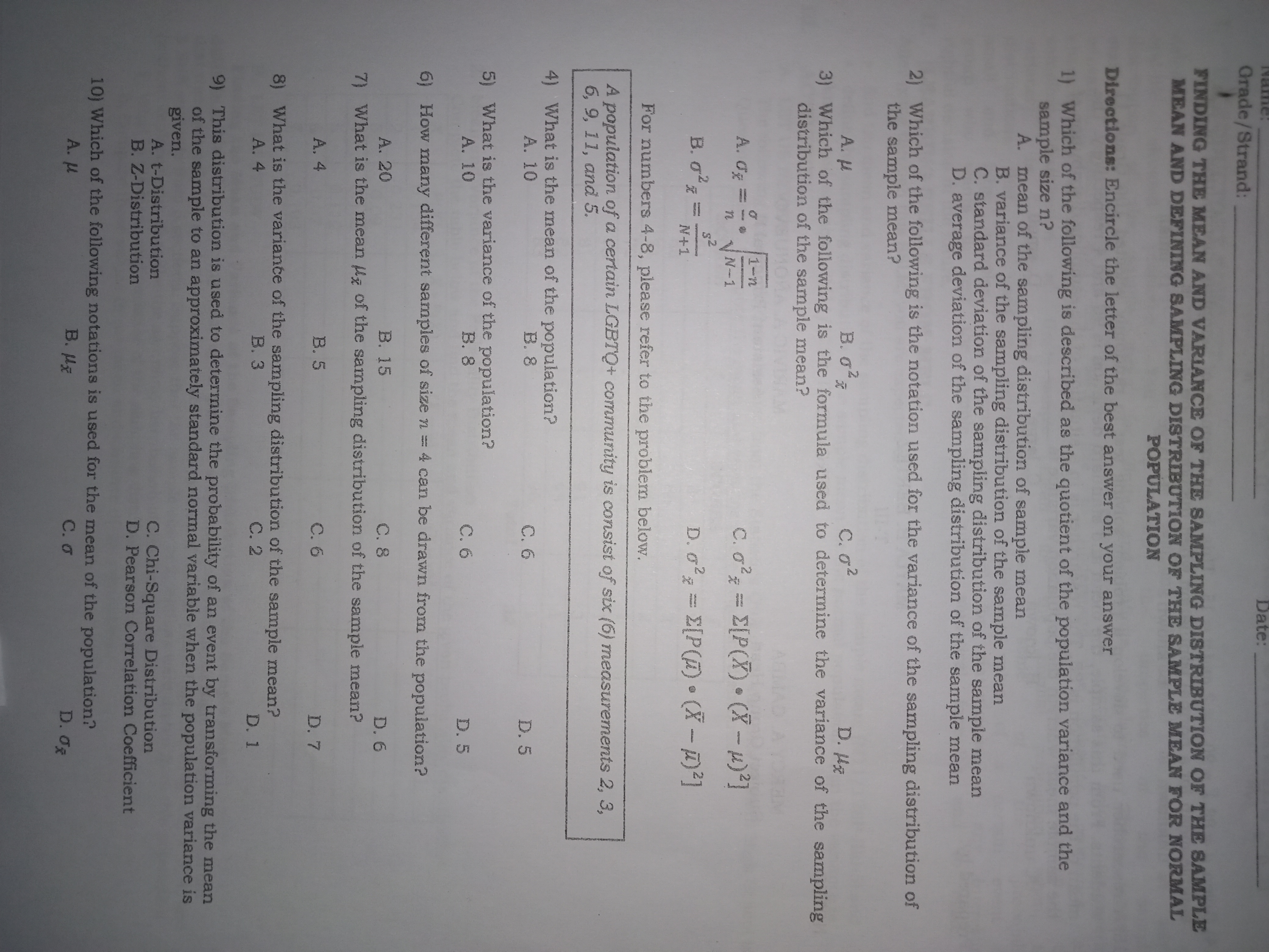 deviation of the sampling distribution of the means is equal to the