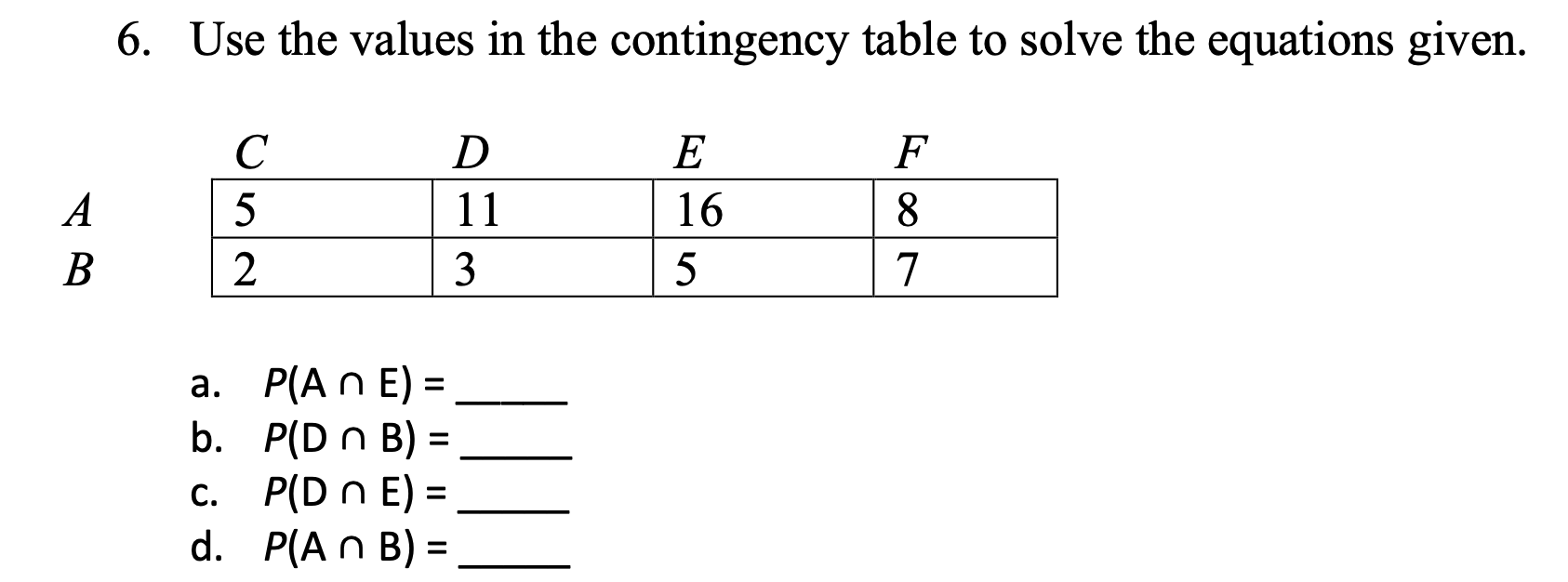 6. Use the values in the contingency table to solve the