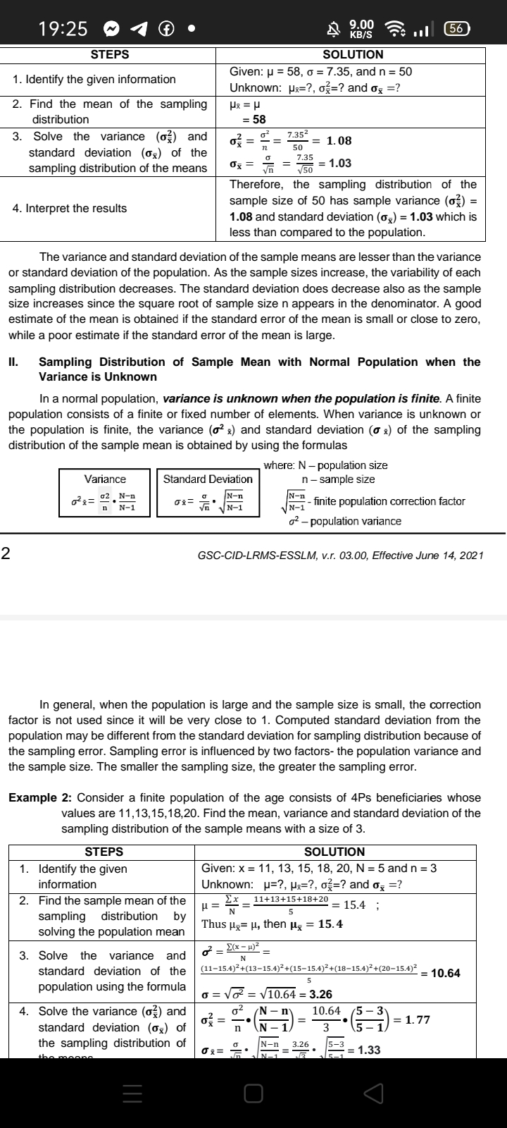 Sampling Distribution of Sample Mean with Normal Population when the Variance is