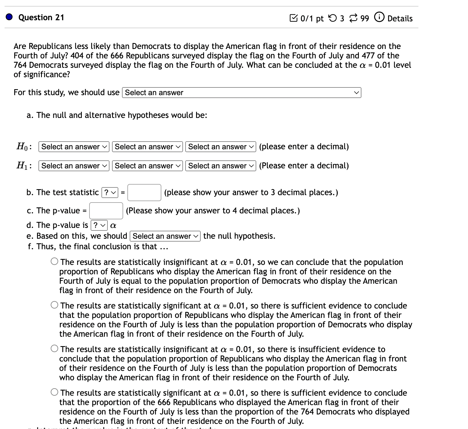 H1: Select an answer v Select an answer v Select an answer